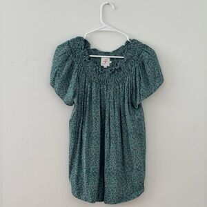 The Nines by Hatch Teal Floral Smocked Top